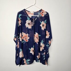 IVY ROSE Womens Medium Floral Blouse Top Semi Sheer Tunic‎ Swim Cover Flowy EUC